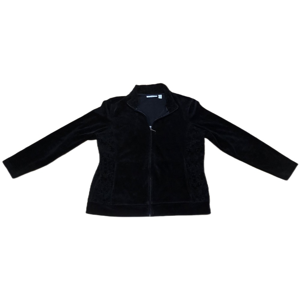 Croft & Barrow Womens Petite Medium Black Velour Full Zip Mock Neck Jacket PM